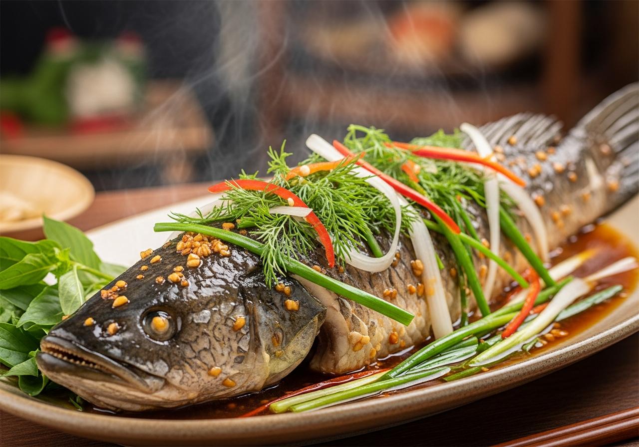 Cá lóc hấp nước mắm: cách làm chuẩn ngon tại nhà 11 Cá lóc hấp nước mắm hoàn chỉnh với nước sốt tỏi ớt đậm đà